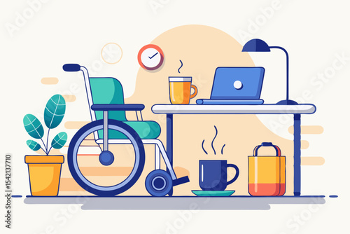wheelchair cozy desk headphones coffee