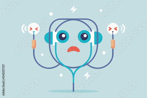 wired earphones tangled crying face