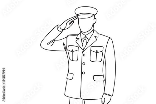 Soldier saluting in military uniform line art illustration