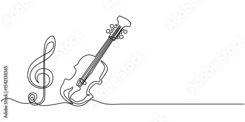 Violin continuous one line drawing. Classic violin music instrument single line art illustration. Editable vector, Violin One Line Drawing Silhouette Set | Musical Instrument Art Minimal Violin.