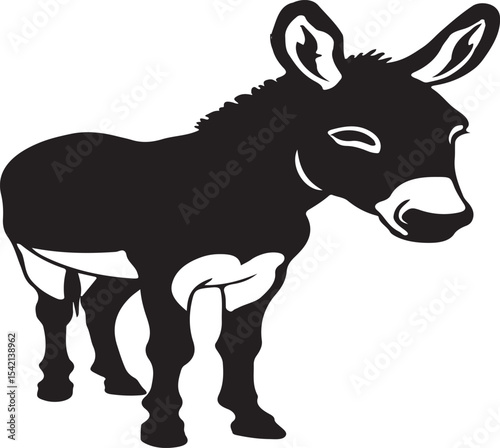 Big black donkey sketch drawing, hand-drawn animal art, monochrome donkey illustration, black ink donkey fill, rustic farm animal sketch, unique artistic donkey design for Adobe Stock buyers