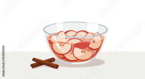 Apple compote, fresh, served in a bowl, with cinnamon sticks