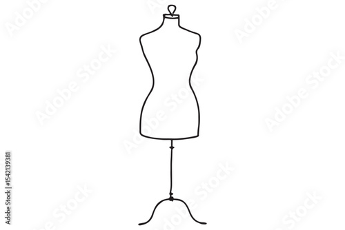 Simple line art illustration of a fashion mannequin, elegant and minimalist design, showcasing the beauty of clothing display.