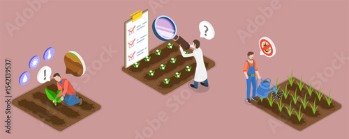 3D Isometric Flat Vector Illustration of Growing and Harvesting, Industry of Organic Farming