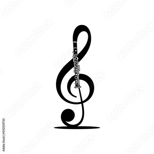 Musical Harmony: A symphony of design intertwines a sleek clarinet silhouette with a classic treble clef, creating a seamless blend of melody and form, where sound meets symbol.