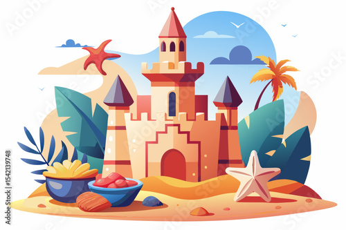 Sandcastle and Beach Toys – Flat Vector Illustration