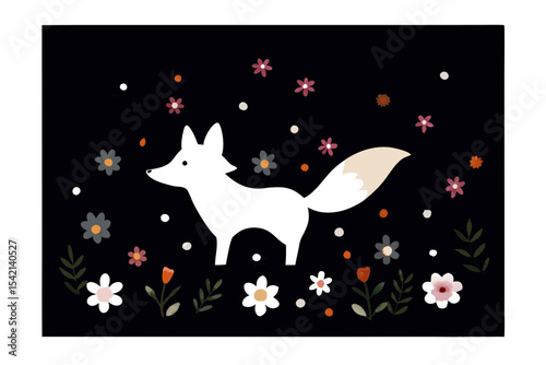 Stylish Fox Silhouette with Colorful Blooms in a Natural Setting