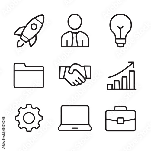 Minimal Line Art Icons – Simple Monochrome Flat Design & Geometric Vector Set

