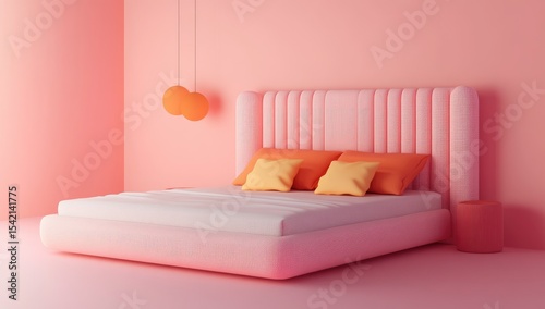 Pink bedroom interior, stylized, modern