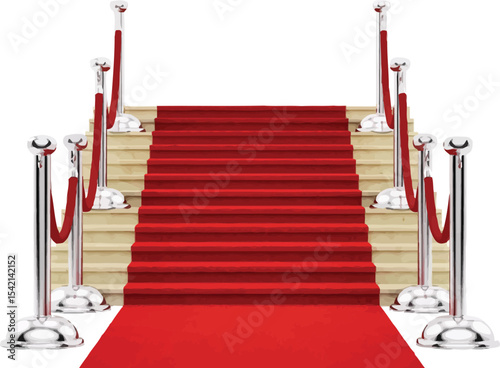 Red Carpet Entrance Grand Staircase, Stanchions, and Elegant Arrival