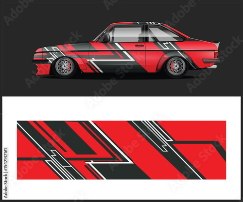 Red and Black Abstract Design for Race Car Wrap