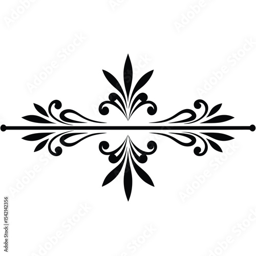 Two Black Decorative Divider Lines Set Eight Elegant Flourish Symmetrical Floral Design Elements Vector Graphic