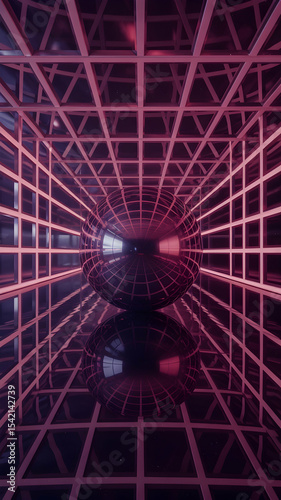Abstract pink grid with sphere reflection background for wallpaper and design elements art concept