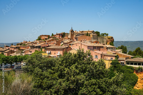 The colorful houses of the village of Roussillon in the heart of the Luberon National Park in Provence (France)