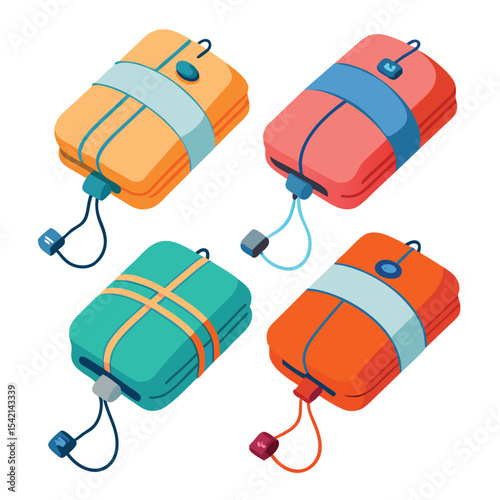 Six electric blanket arranged isolated on white background