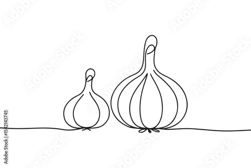 Simple, minimalist sketch of garlic bulbs with intricate details, capturing the elegance of fresh produce in black and white.