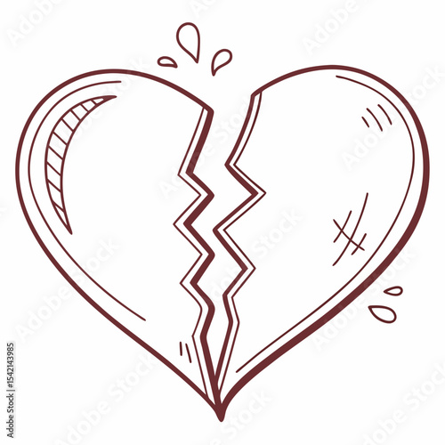 A broken heart symbol with a minimalist design, cracked through the center