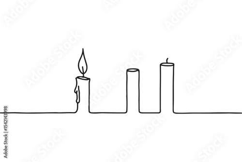 Clean and minimalist sketch of lit and unlit candles, capturing the peaceful glow and serenity of a candlelight scene.