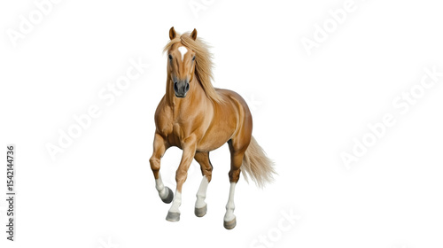 Palomino horse galloping with flowing mane on transparent background