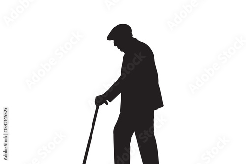 Line art of an older man walking with a cane, capturing the elegance and resilience of age in a simple, powerful silhouette.