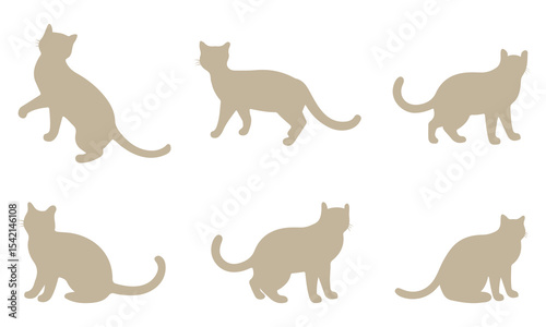 Set of silhouette cats in different poses. Isolated black cat on white background. Vector illustration of elements for design decoration.