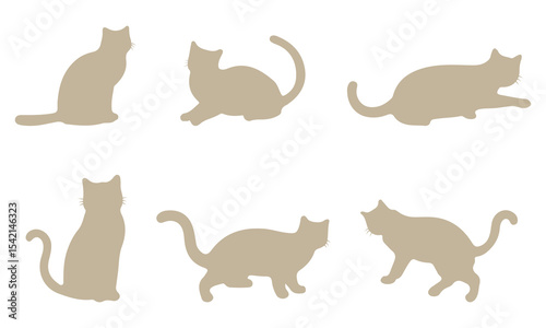 Set of silhouette cats in different poses. Isolated black cat on white background. Vector illustration of elements for design decoration.