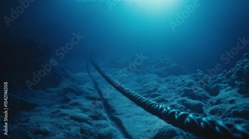 Serene Underwater Landscape with Ropes and Coral at Depths of Ocean for Marine Exploration and Adventure Themes transparent background png