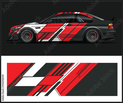 Abstract Red and Black Race Car Wrap Design Template