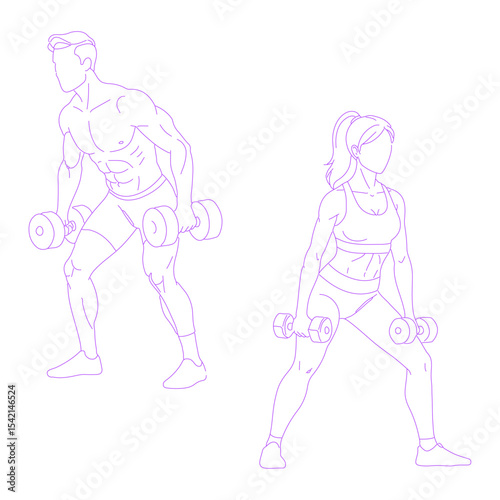person exercising with dumbbells lineart illustration