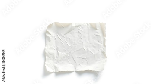 A single, crumpled white paper napkin or tissue is positioned centrally on a stark white surface.
