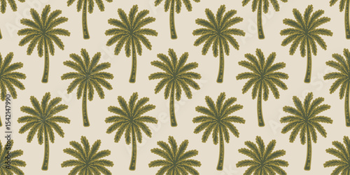 Tropical seamless pattern with hand drawn palm trees. Hawaiian florals summer background for fabric, textiles, clothing, poster, cover, decoration, banner, wallpaper, interior. Vector illustration.