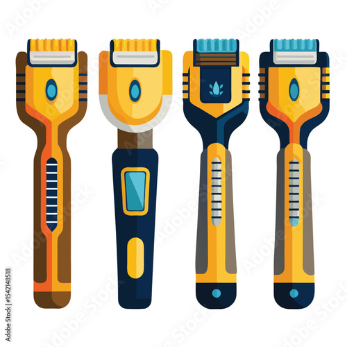 Six electric razor arranged isolated on white background