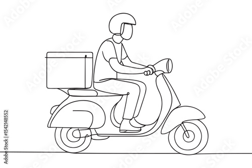Minimalistic sketch of a delivery rider on a scooter carrying a package