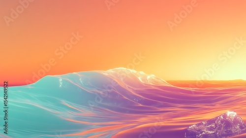 Ocean wave illustration with a pastel color scheme and sunset background, serene scene