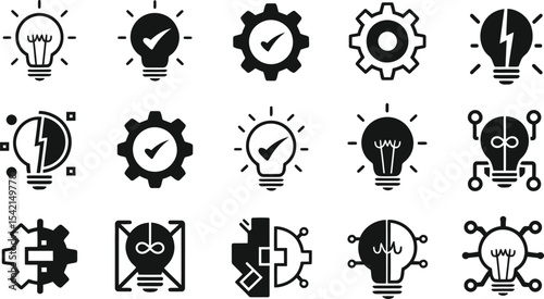 Innovation Technology Icon Set – Light Bulb Gear AI Circuit Vector Collection