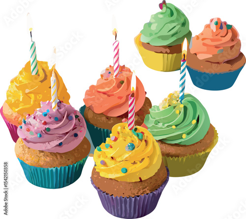 set of cupcakes with candles design