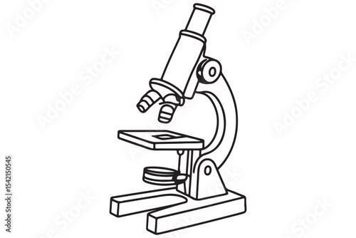 line art of microscope, minimalist vector drawing of scientific research tool