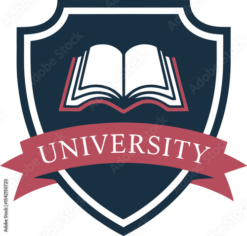 University Emblem Badge Vector with Open Book and Ribbon