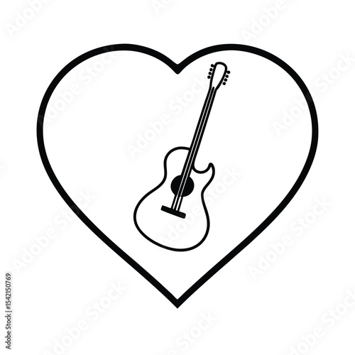 Romantic guitar silhouette inside a heart music love design