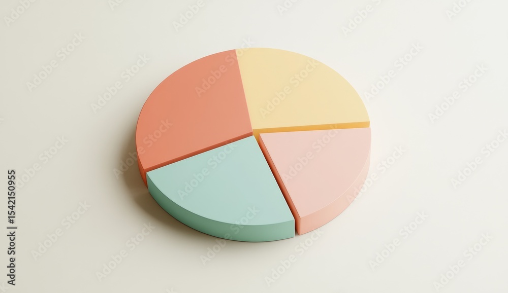 Fototapeta premium Pastel-colored pie chart on a plain background