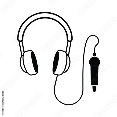 Sleek silhouette of headphones and microphone combo for podcast music or communication designs