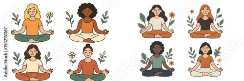 Women practicing yoga in a serene setting surrounded by plants and flowers during a peaceful afternoon