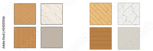 Variety of flooring options displayed in a grid layout for interior design selection