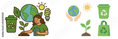 Eco-friendly practices promote sustainability through recycling and planting in a vibrant community setting