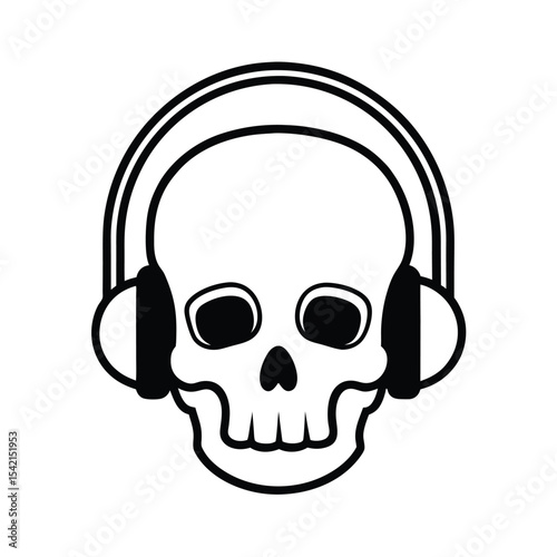 Hardcore dj skull silhouette with headphones dramatic music banner design