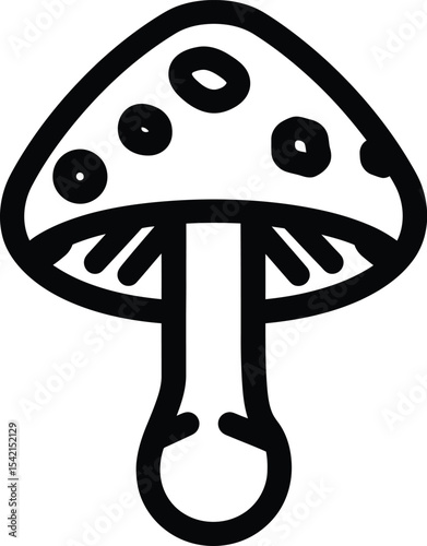 Black and White Illustration of a Toadstool Mushroom with Spots on Cap and Stem