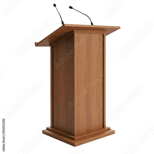 Podium or speech lectern stand with microphone isolated on white or transparent background. PNG
