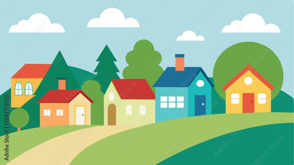 Naklejka premium vector illustration of a village landscape.