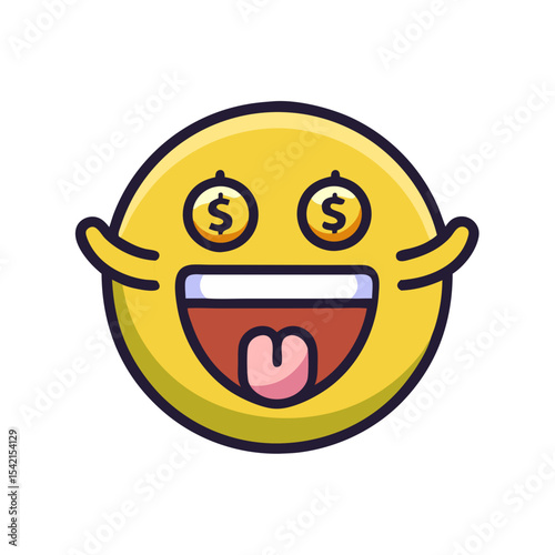 Animated smiley face with dollar sign eyes depicting wealth and abundance