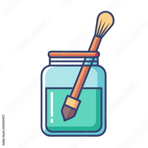 Cartoon Illustration of a Paintbrush Dipped in Water in a Jar
